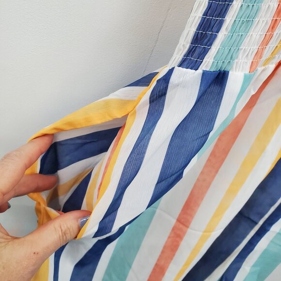 Womens XL Striped Summer Romper Multicolor V-Neck Casual Short Sleeve Pockets - Picture 6 of 12